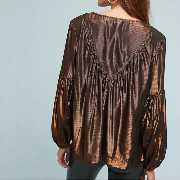 ANTHROPOLOGIE • Amadi Merry Metallic Blouse in Bronze - Picture 2 of 12